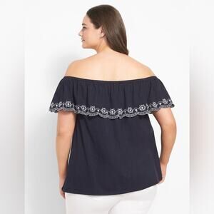 Lane Bryant off the shoulder embroidered blouse navy feminine bohemian plus size